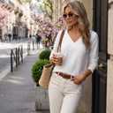 Dokotoo Womens Fall V Neck Long Sleeve Eyelet Embroidered Blouse (White, M)