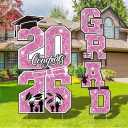 Graduation Yard Sign Class of 2026 Decorations, 4pcs Pink and White Glittering Congrats Grad 2026 Lawn Yard Sign with Stakes for Girl High School College Indoor Outdoor Graduation Party Decor Supplies