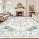 Living Room 10x14 Area Rugs, Washable Area Rug Stain Resistant Carpet Vintage Soft Rugs for Bedroom with Non Slip Backing Indoor Home Decor (10'x 14',BeigeBlue)