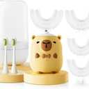 Kids Electric Toothbrush U Shaped - Cartoon Capybara with 6 Brush Heads Full Mouth Degree Cleaning Sonic Toddler Automatic Toothbrush with IPX7 Waterproof (Yellow 2-14 Years)
