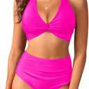 Yonique Women's Two Piece High Waisted Bikini Set Tummy Control Swimsuit Full Coverage Bathing Suit XXL