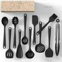 oannao Silicone Kitchen Utensils Set, 600F Heat Resistant Silicone Cooking Utensils, Spatula, Spoon, Whisk, Tongs, Kitchen Gadgets Sets for Nonstick Cookware, Dishwasher Safe BPA Free (Black), Large