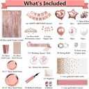 Party spot! 253 Pcs Birthday Decorations For Women, Rose Gold Party Decorations, Happy Birthday Decorations - Balloon Stand Kit, Tableware Kit,Pump, Banner, Tassel Curtain,Balloon, For 25 Guests
