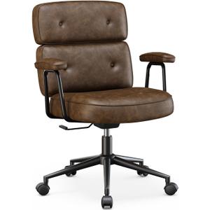 OLIXIS Ergonomic Home Office Desk Chair, PU Leather Computer Chair with Lumbar Support Adjustable Height Rolling Swivel Executive Task Armrests Chair, Modern Brown