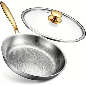 Titanium Frying Pan, Ø12in Titanium Skillet with Lid for Cooking