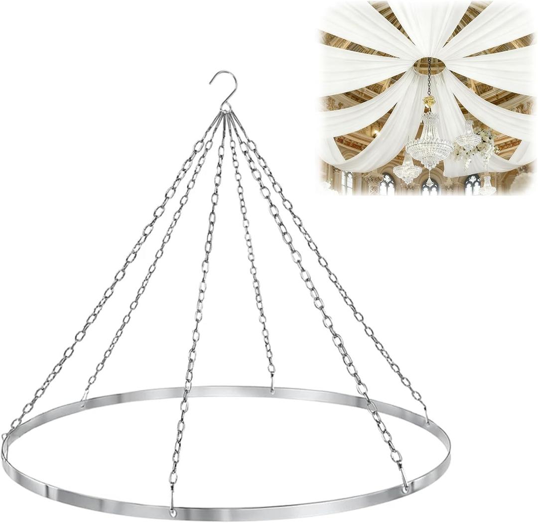 24 Ceiling Drapes Hanging Kit for 6 Panels Wedding Ceiling Drapes Canopy Hoop Metal Ring Ceiling Hanging Decor Hardware Kit for Draping Fabric Indoor Outdoor Party Ceremony Ceiling Decorations, 24"W x 19.2"L
