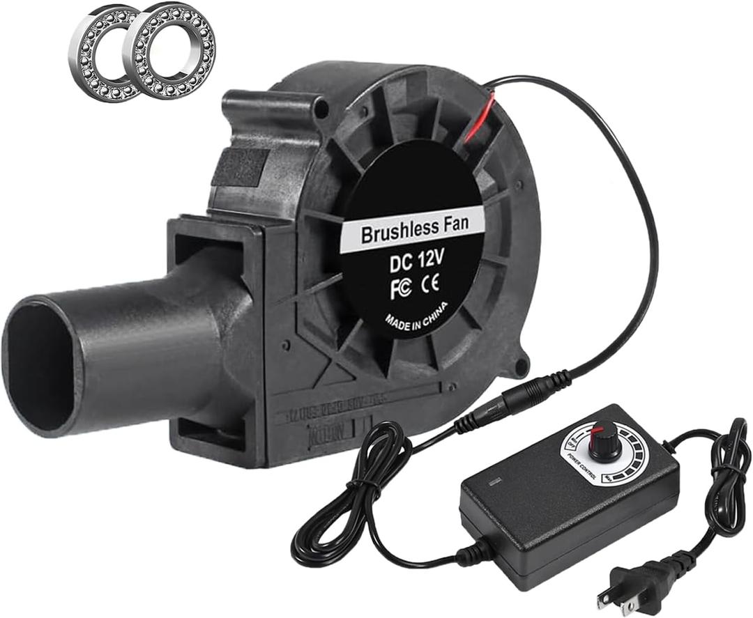 97mm Blower Fan 12V BBQ Blower Fan with AC Plug 110V 240V BBQ Air Mover with 3 to 12V Speed Controller for Barbecue Camping, Fireplace, Bellows, Wood Stove, 97mm x 33mm
