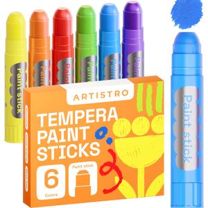 ARTISTRO 100% Washable Tempera Paint Sticks for Kids - 6 Non-toxic Paint Markers for Kids - Color Sticks with Twist Design, 6 Colors