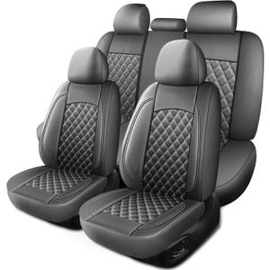 HChengkikz Car Seat Covers Full Set, Breathable and Waterproof Napa Leather Car Seat Cover, Interior Universal Fit for Cars, Sedans, SUVs, Vans, Trucks (Full Seat, Grey)