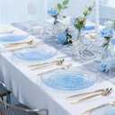 SUT 100Pcs Blue Plastic Plates, Hammered Plates Disposable Heavy Duty, Blue Disposable Plates With Gold Rim, Fancy Plastic plates Include 50 Dinner plate and 50 Dessert plates for Wedding