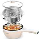 Dezin Hot Pot Electric with Steamer Upgraded, Non-Stick Saut Pan, Rapid Noodles Electric Pot, 1.5L Mini Pot for Steak, Egg, Fried Rice, Ramen, Oatmeal, Soup with Power Adjustment