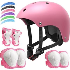 Kids Bike Helmet Set, Adjustable Helmet for Ages 2-3-5-8-14 Year Boys Girls, Toddler Pad Set with Knee and Elbow Pads for Bike, Roller, Skating, Scooter, Longboard and More Sports, 6 Color (Pink)
