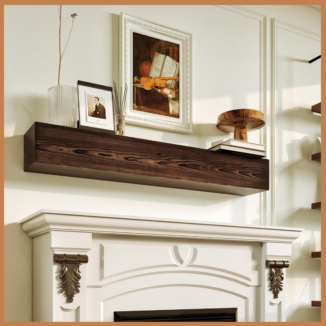 Avana Floating Fireplace Mantel - Natural Wood Mantles for Over Fireplace - Handcrafted Mantel Farmhouse Floating Shelf - Mounted Fireplace Wood Mantle - 48 X 8 X 5 Inch - Rustic Brown