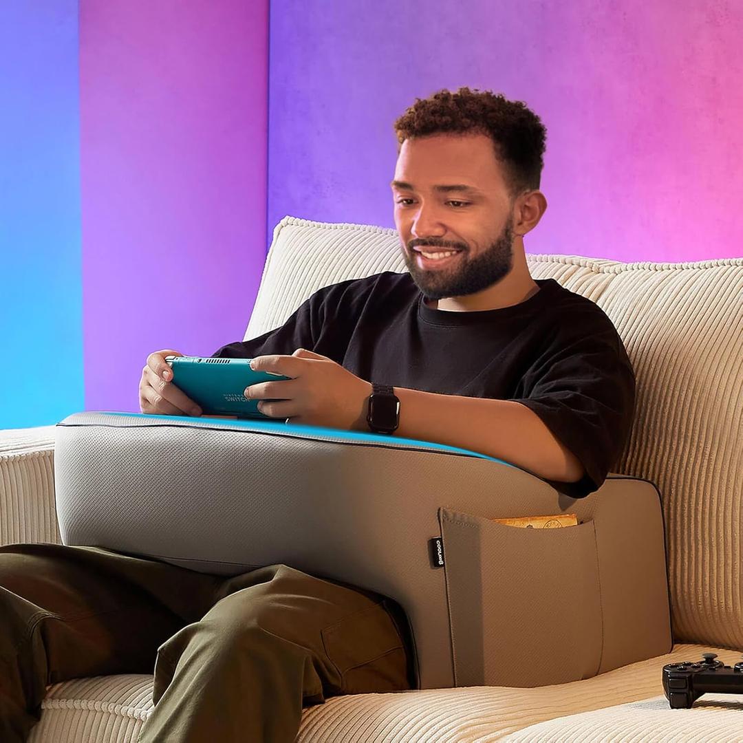 cooloo8 Reading Pillow with Armrests Extra Large Memory Foam Gaming Pillow for Adult, Lap Desk for Laptop, Arm Rest for Working, Crocheting, Playing Game or Siting in Bed, Floor, Sofa, (Grey)