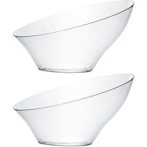PLASTICPRO Disposable Angled Plastic Bowls Round Medium Serving Bowl, Elegant for Party's, Snack, or Salad Bowl, Clear Pack of 4