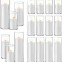 Homjoy 36 PCS White Pillar Candles with Glass Candle Holders Clear Hurricane Candle Holders Glass Cylinder Vases for Centerpieces Wedding Party, Event, Home Office