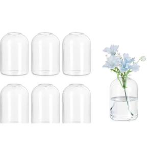 Hewory Glass Bud Vases for Centerpieces: Set of  6  Blown Clear Small Vase Bulk, Mini Cute Flower Vase for Floral Arrangement, Modern Decorations for Wedding Party Event Table Decor, 3.7"(H)2.75"(D)