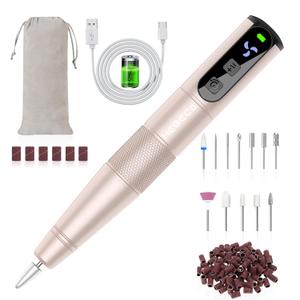 Cordless Nail Drill Set, Electric Nail Files and Buffers Drill Nails for Natural or Acrylic Gel Nails - Rechargeable Nail File Nail Drill Machine Manicure Nail Dremel Kit (Gold)