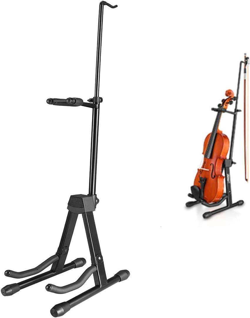 Eastar Violin Stand with Bows, Stand for acoustic Guitar Bass, Mandolin, Banjo,Portable and Adjustable Holder BlackEasy to Install and SturdyBlack