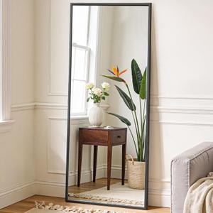 NEWBULIG Full Length Mirror 59.2"x16" for Bedroom, Full Body Mirror with Stand, Hanging or Leaning for Wall, Aluminum Alloy Thin Frame Floor Standing for Living Room, Long, Black