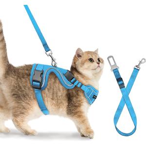 Cat Harness, Cat Car Harness and Leash for Walking, Escape Proof Soft Adjustable Vest Harnesses for Cats, Easy Control Breathable Reflective Strips Harness, Kitten Harness and Leash Set, Blue, M (M (13-18lb))