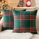 MIULEE Christmas Plaid Decorative Throw Pillow Covers Set of 2 Scottish Tartan Vintage Farmhouse Winter Cuhion Case Pillow Covers for Couch livingroom Sofa Bed Porch Home Decor 18x18inch Green