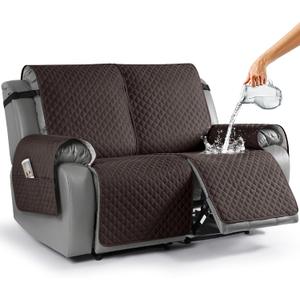 TAOCOCO Loveseat Recliner Cover Non-Slip Sofa Slipcover, Pet Covers for Loveseat Recliner with Elastic Straps, Washable Reclining Loveseat Cover Recliner Furniture Protector (2 Seater, Chocolate)