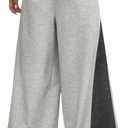 ZAFUL Wide Leg Sweatpants for Women Side Striped Patchwork High Waisted Drawstring Active Joggers Pants with Pockets (Gray, L)