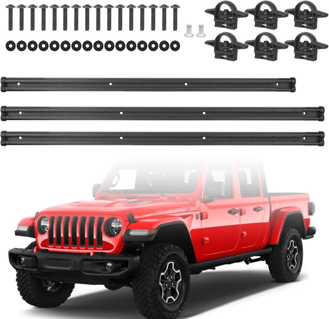 Trail Rail System with Tie Down Bed Cleat Compatible with 2020-2024 Jeep Gladiator JT, Replace OE 82215956, Cargo Bed Side Trail Rail System, Black