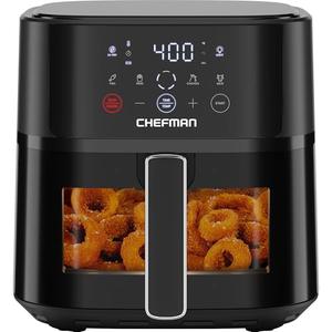 Chefman Air Fryer – 6 QT Compact Airfryer for Quick & Easy Meals, Features Hi-Fry Technology for Extra Crisp, Easy-View Window, Touch Controls with 4 Presets, Nonstick & Dishwasher Safe Basket - Black