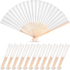 JOHOUSE 12 Pcs White Hand Fan Foldable, 8.3 Inch Folding Fans Handheld for Women Wedding Guest Gifts, Party Favors, Bridal & Baby Shower Favors, DIY Crafts & Summer Cooling