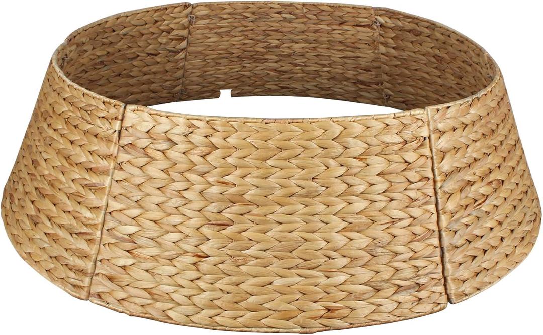 Christmas Tree Collar, 42'' Water Hyacinth Tree Collar, Woven Tree Collar with Cord Cut-Out, Rattan Wicker Tree Skirt Rustic Christmas Tree Basket Base for Artificial Trees, Natural