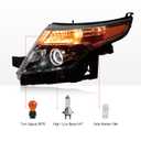 2 x AutoZest Black Halogen Headlight Pair Assembly Compatible With 2011-2015 Ford Explorer Projector Driver and Passenger Side Chrome Housing with Amber Reflector Fits models with Halogen Headlights Only