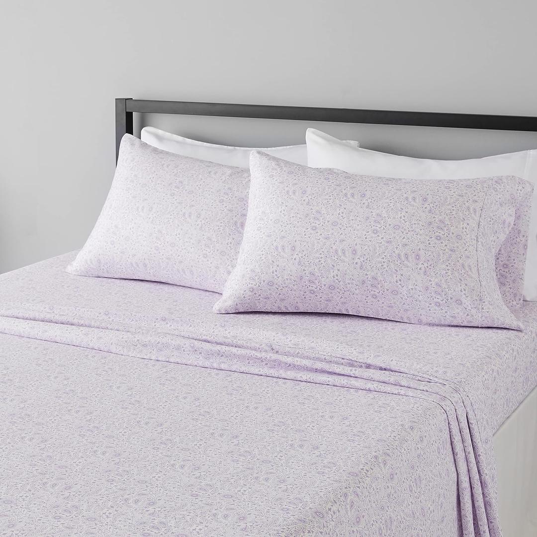 Amazon Basics Lightweight Super Soft Easy Care Microfiber Bed Sheet Set with 14" Deep Pockets - Full, Lavender Paisley