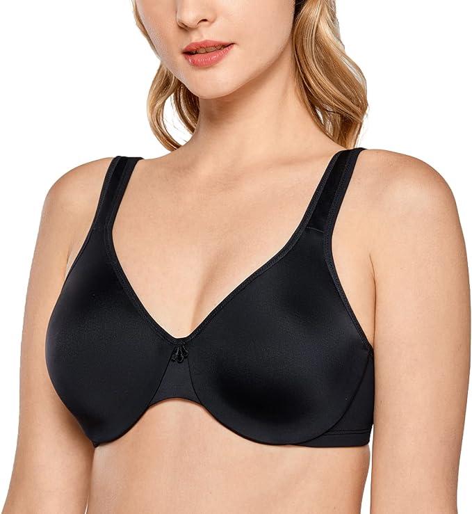 DELIMIRA Women's Plus Size Underwire Full Coverage Seamless Minimizer Bra (40C, Black)