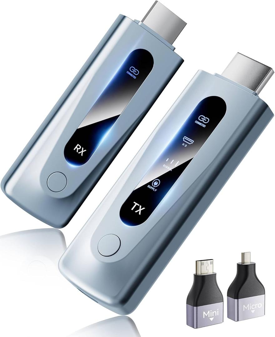 2025 Upgraded Wireless HDMI Transmitter and Receiver 328FT/100M, Plug & Play Portable 5G+2.4G Wireless HDMI Extender Kit for 4K Decode Input 1080P Output, for Audio to Monitor from Laptop/TV Box (Light Blue)