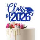 Glittery Class of 2026 Cake Topper, Congrats Grad, Congrats 2026, Congratulations 2026, High School/College Graduation Party Decorations Blue