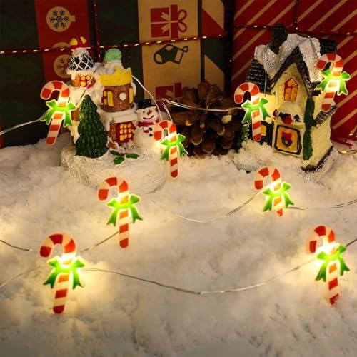 Joygoods 2 Pack Battery Operated Christmas Candy Cane String Lights, 7ft 20 LEDs Cute Xmas Fairy Lights for Home, Bedroom, Porch, Indoor Christmas Party Decorative