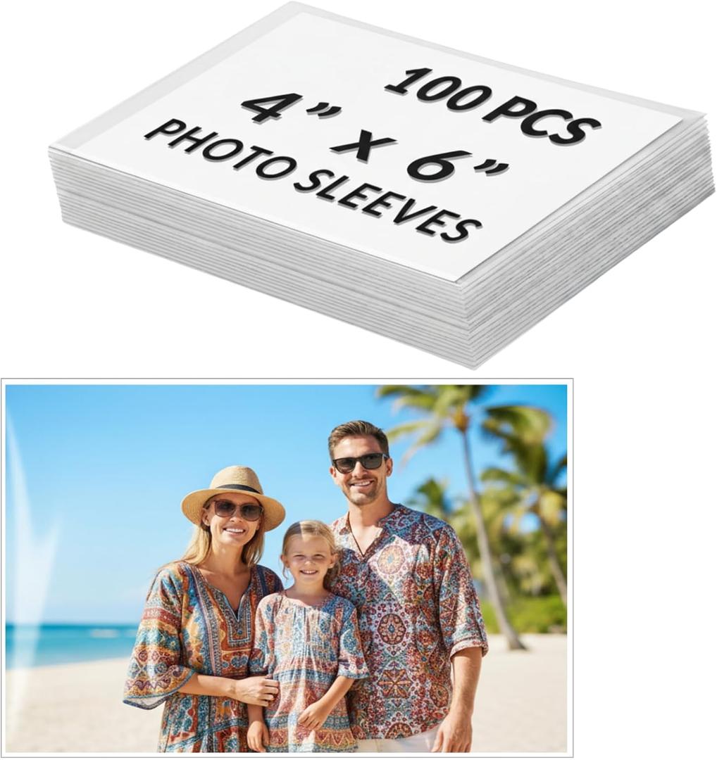 4x6 Photo Sleeves 100 Pcs, Acid-Free Archival Quality - Crystal Clear Photo Storage Protectors for Photos, Postcards, Recipe Cards & Family Photo Albums (3.94 Mil Extra Thick)