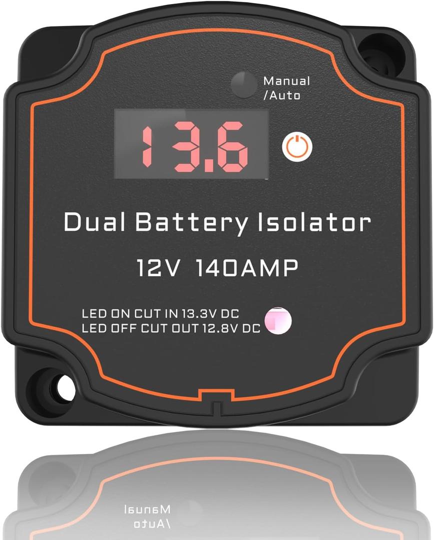 Smart Dual Battery Isolator 12V 140A Auto or Manual Control, Waterproof Voltage Sensitive Relay(VSR) with Digital Voltmeter for Car, RV, ATV, UTV, Boat, Marine