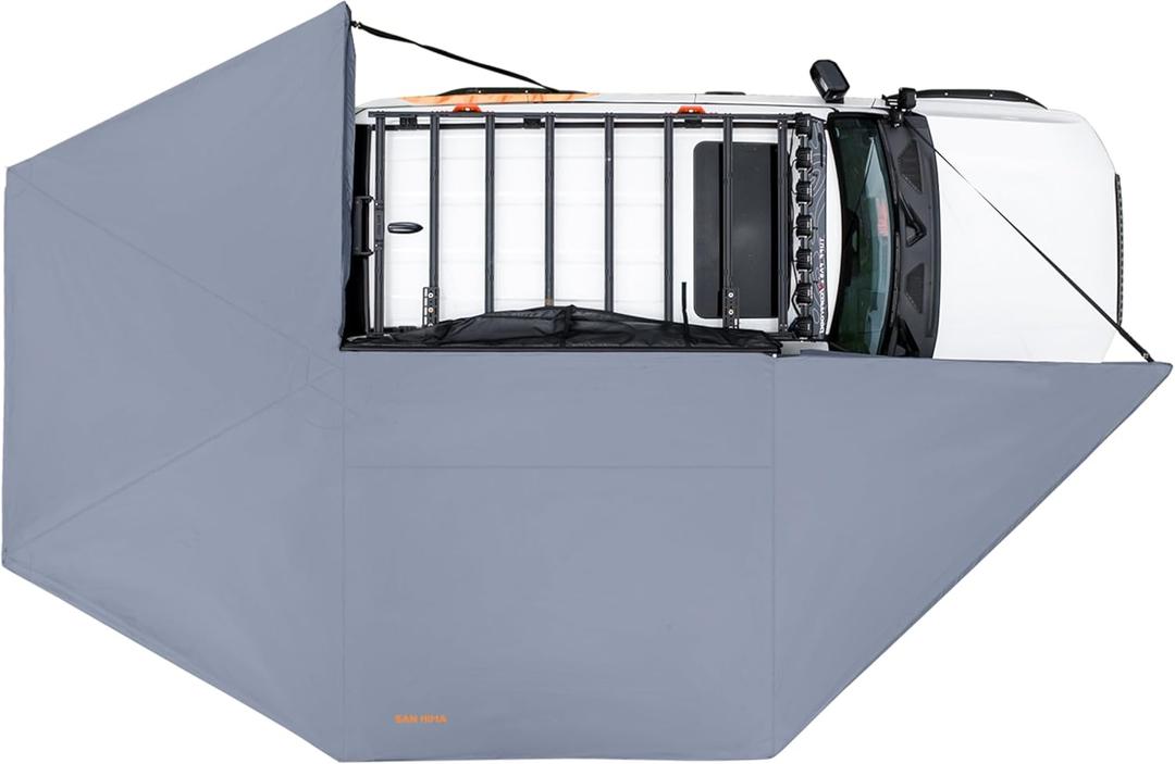 Sanhima 270 Awning Free Standing Built-in LED Light - 129.2 sq.ft Shelter Karlu Frontier Car Side Waterproof UV50+ Wind Resistant, Passenger Side, 270 Degree Vehicle Awning for SUV Van Truck (Cloud Gray)