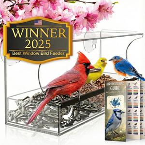 Window Bird Feeder by Natures Hangout - Award-Winning Clear Acrylic Bird Feeders for Outdoors, No Assembly, Strong Suction Cups, Bird Watching for Cats, Easy-to-Clean Birdhouse
