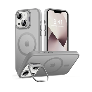 Magnetic for iPhone 13 Case & iPhone 14 case, Compatible with Magsafe, Built-in Stash Stand, Matte Scratch-Resistant Back Cover Shockproof Phone Case for iPhone 13/ iPhone 14, Titanium Gray