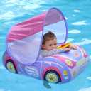 Toddler Pool Float Inflatable Car Baby Swim Float with Adjustable Sun Canopy and Safety Seat Pool Toys for Kids 3+ Years Old, 25 Inches X 25"