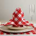 Red White Plaid Cloth Napkins with Fringe Set of 8, Buffalo Checkered Cotton Napkins Washable, Oversized Gingham Napkins, Christmas Dinner Napkins for Wedding, Parties, Thanksgiving, Dinner Decor