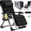 Oversized Zero Gravity Chair, XL lounge Chair 29 Width, Padded Reclining Camping Chair W/Removable Cushion & Adj Headrest, Storage Bag, Footrest Cushion, Cup Holder, For Indoor Outdoor, Black