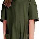 CharmWM Girls Summer Casual Romper Short Sleeve Oversized Jumpsuit Kids Shorts Teens Fashion Cothes (5-6 Years, Army Green)
