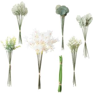 Floroom Artificial Greenery Stems Box Set, 97pcs with 6 Kinds of Faux Greenery Flowers Picks for DIY Bridal Bouquets Wedding Floral Arrangement Table Centerpieces, Sage Green & White