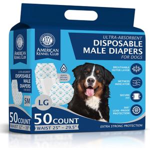 American Kennel Club Male Dog Wrap, Disposable Diapers with Wetness Indicator, Large, 50 Count (Large Waist 25 - 29.5 in)