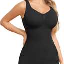 Shapewear Camisoles With Built in Bra Tummy Control Compression Tank Tops for Women Body Shaper Padded Tanks (Black, XXL)